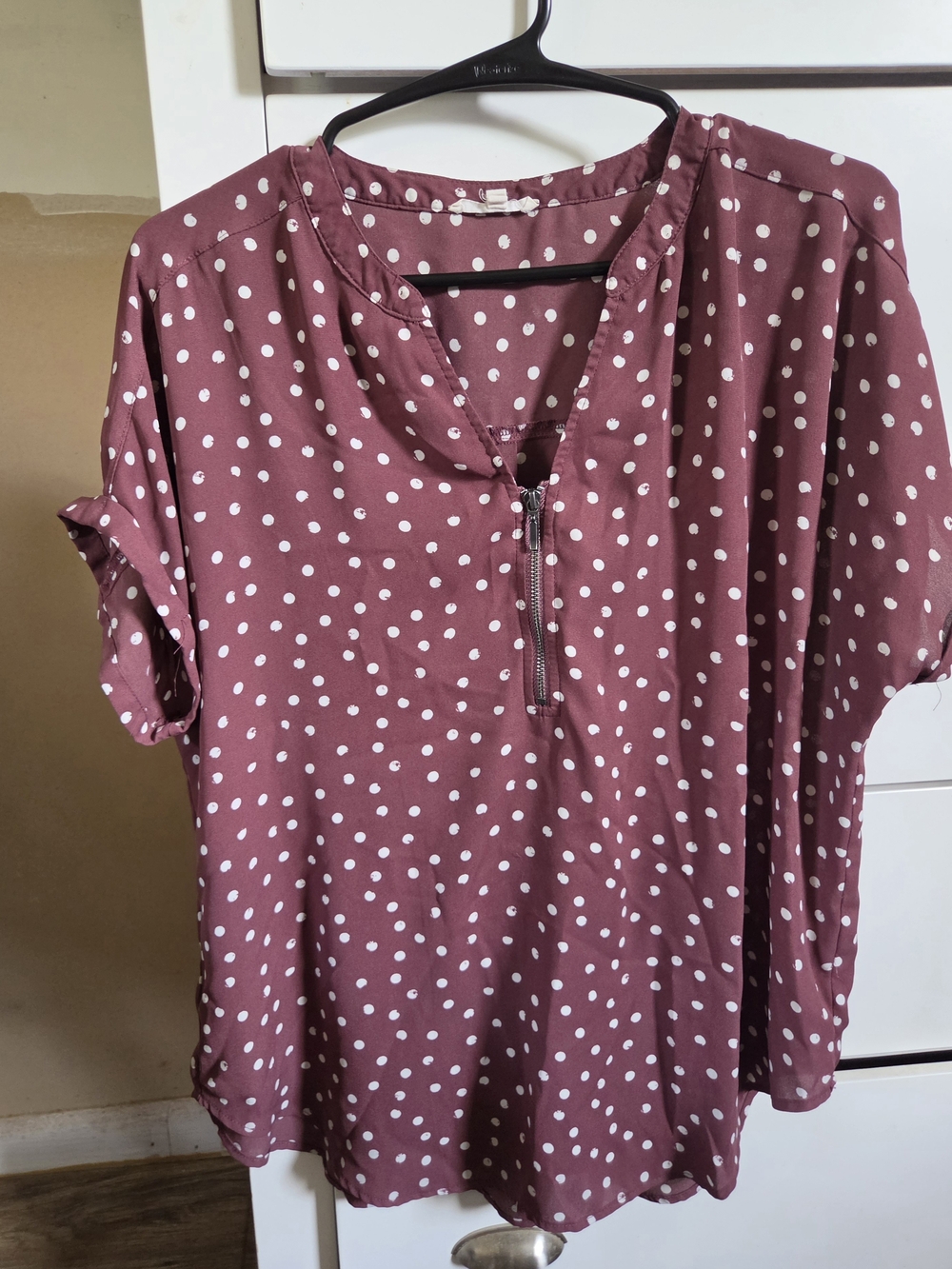 Maurices Mauve Polka Dot Zip-Front Blouse